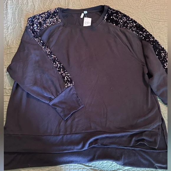 Cato Black Ribbed Collar Top - Picture 1 of 4